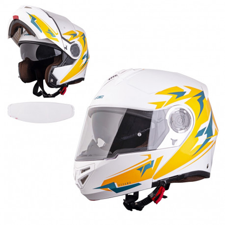 Flip-Up Motorcycle Helmet W-TEC Vexamo PI Graphic w/ Pinlock - White Graphic S(55-56)