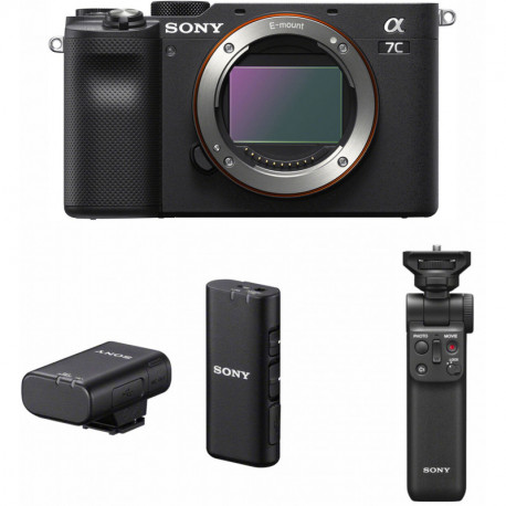 Sony a7C + Sony handle-tripod + Sony wireless microphone, black
