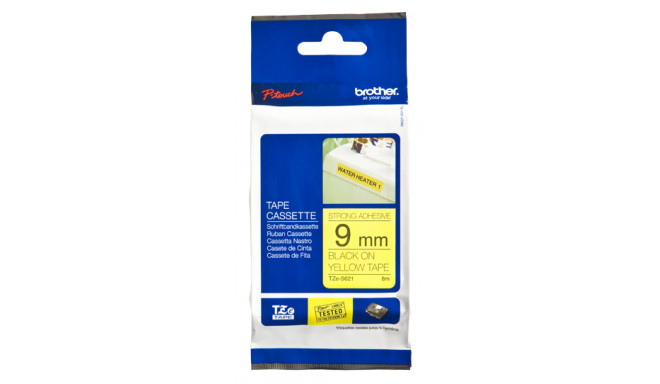Kleepkirjalint Brother TZE-S621 Strong Adhesive, kollane, must tekst, laius 9mm, pikkus 8m
