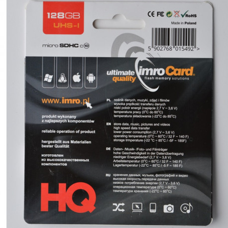 Imro memory card 128GB microSDXC cl. 10 UHS-3 + adapter