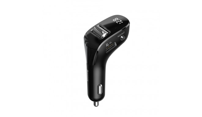 Baseus F40 vysílač FM audio vysílač Bluetooth AUX port nabíječka do auta 2x USB 15W 2A černá (CCF40-