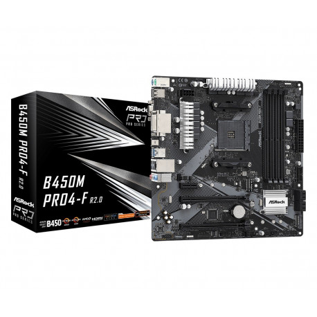 ASRock emaplaat B450M PRO4-F R2.0 AM4 4 DDR4 DVI/HDMI/VGA M.2