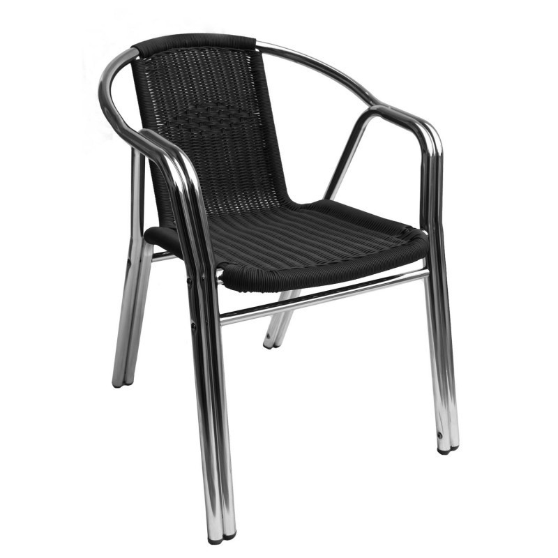 Chair Ramona 55x58xh76cm Seat And Back Rest Plastic Wicker Color Black Aluminum Frame