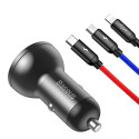 Baseus Digital Display Dual USB 4.8A Car Charger 24W + 3in1 USB - UBS Type C / micro USB / Lightning