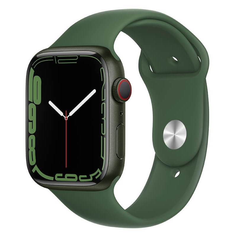 Apple Watch 7 GPS + Cellular 45mm Sport Band, green/clover (MKJR3EL/A)