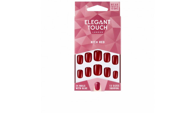 ELEGANT TOUCH POLISHED COLOUR nails with glue squoval #rich red