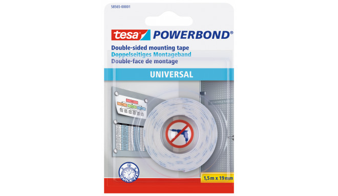 Teip kahepoolne Tesa, 1.5m x 19mm,valge