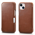 iCarer Metal Clip Vintage Folio Genuine Leather Bookcase type case for iPhone 13 brown (RIX1306-BN)