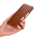 iCarer Metal Clip Vintage Folio Genuine Leather Bookcase type case for iPhone 13 brown (RIX1306-BN)
