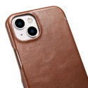 iCarer Metal Clip Vintage Folio Genuine Leather Bookcase type case for iPhone 13 brown (RIX1306-BN)