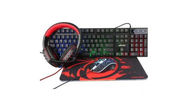 Ultron HAWK Gaming Set keyboard QWERTZ German Black, Red, White