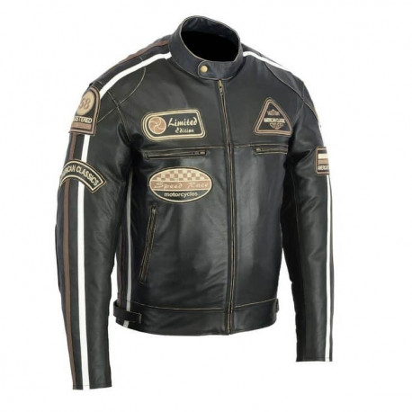 Leather Moto Jacket BOS 2058 Antique - Black S
