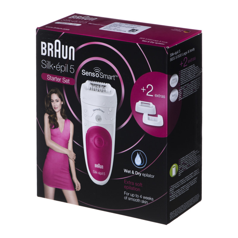 Epilators SensoSmart Silk-épil 5 & hair Braun removal - devices Pink, other White 5/500 28 tweezers
