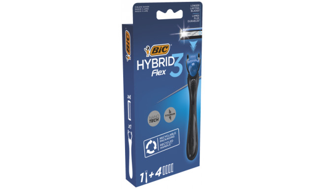 BIC Sisteminis skustuvas ir keičiamos galvutės  HYBRID 3 (1+4 vnt.)