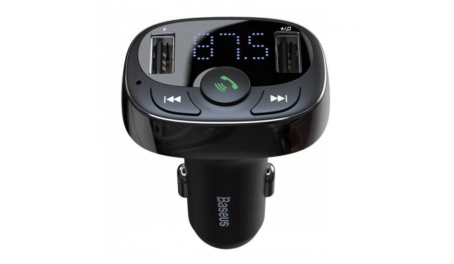 Baseus T-Typed Bluetooth FM vysílač nabíječka do auta MP3 2x USB TF microSD 3.4A černá (CCTM-01)