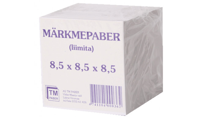 Märkmepaber 85x85x85 mm valge liimita