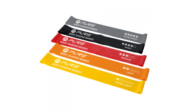 Pure2Improve | Resistance Bands Set of 5 | Black, Grey, Orange, Red, Yellow