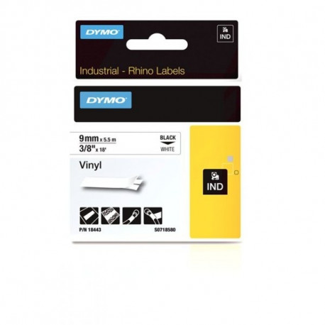 DYMO Rhino vinüülteip 9 mm x 5,5 m / must valgel (18443)