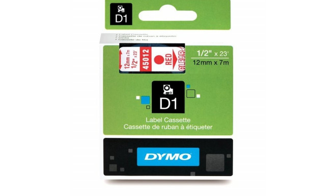 DYMO D1 lint 12mm x7m / punane läbipaistval peal (45012 / S0720520)