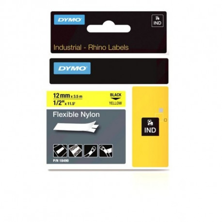 DYMO Rhino nailonlint 12 mm x 3,5 m / must kollasel (18490)