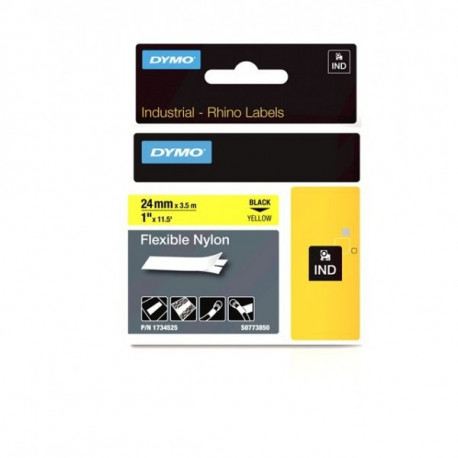 DYMO Rhino Nylon Tape painduv 24mm x 3,5m / must kollasel / painduv (1734525)