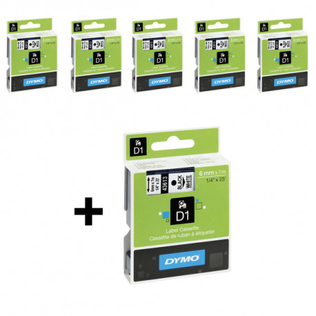 DYMO S0720780 D1 Juostelė 6mm x 7m (balta / juodas šifras)