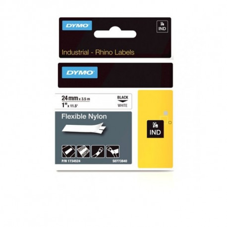 DYMO Rhino Nailono Juostelė lanksti 24mm x 3.5m / juodas ant baltos / lanksti (1734524)