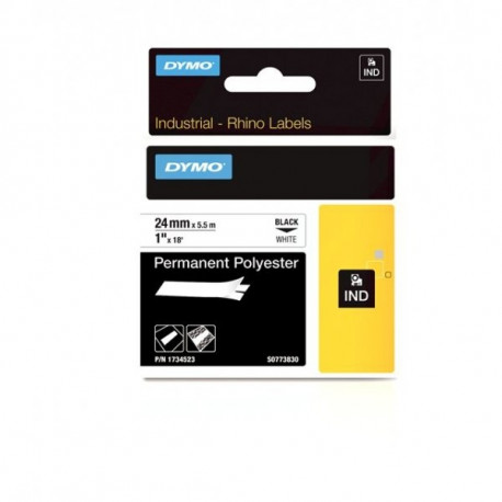 DYMO Rhino polüesterteip tugev liim 24mm x 5,5m / must valgel (1734523)