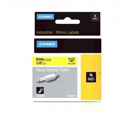 DYMO Rhino Thermal toru 6 mm x 1,5 m / must kollasel (18052)