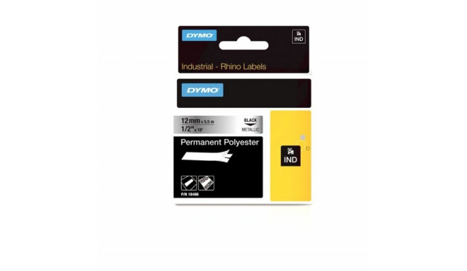 DYMO Rhino polüesterteip 12 mm x 5,5 m / must metallikul / (18486)