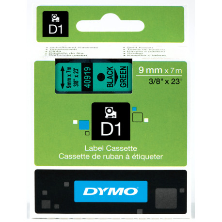 DYMO S0720740 D1 Juostelė 9mm x 7m (žalia / juodas šifras)