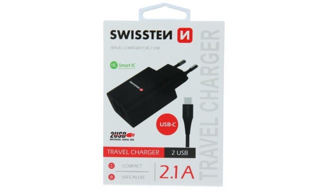 Swissten Smart IC Travel Charger 2x USB 2.1А with USB-C Cable 1.2 m