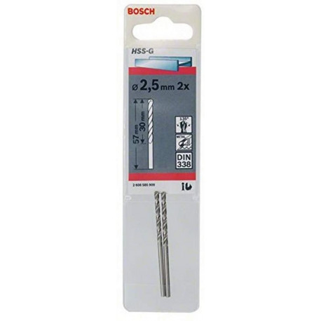 Bosch metal drill HSS-G, DIN 338, O 2.5mm (working length 30mm, 2 pieces)