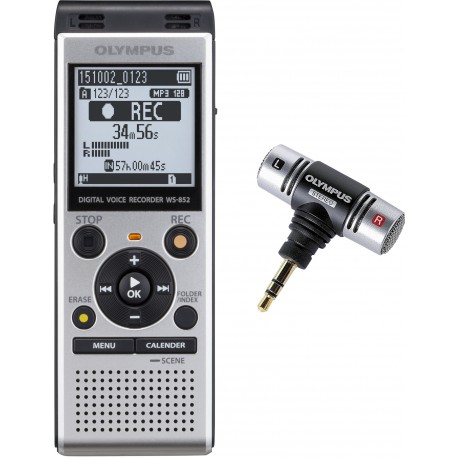 Olympus diktofons WS-852 + mikrofons, sudrabots