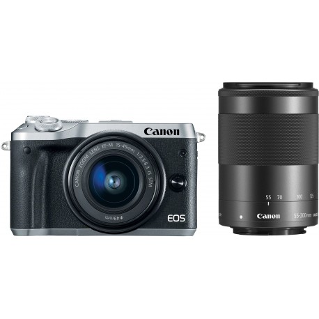 Canon EOS M6 + EF-M 15-45mm + 55-200mm IS STM, hõbedane