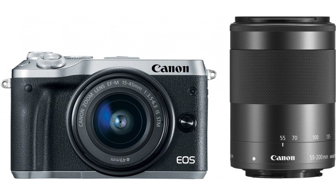 Canon EOS M6 + EF-M 15-45mm + 55-200mm IS STM, sudrabots