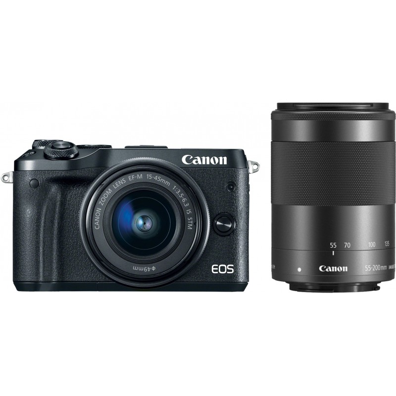 Canon EOS M6 + EF-M 15-45 мм + 55-200 мм IS STM, черный