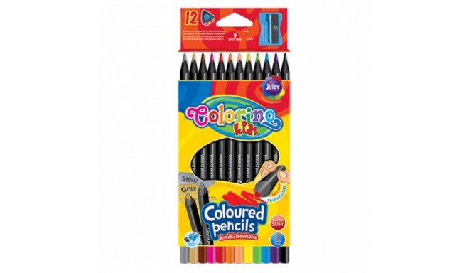 Colorino Kids Triangular coloured pencils 12 colours (with sharpener) black wooden