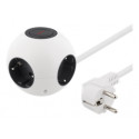 Ball-shaped power outlet with switch, 4xCEE 7/4 socket, 1xCEE 7/7 connection, 1.4m cable DELTACO whi