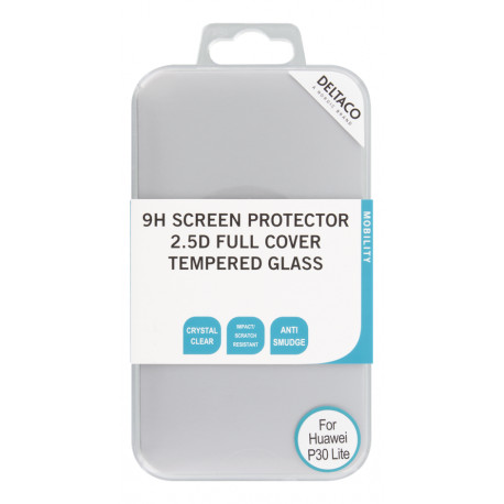 DELTACO screen protector for Huawei P30 Lite, 2.5D glass, full screen / SCRN-1028