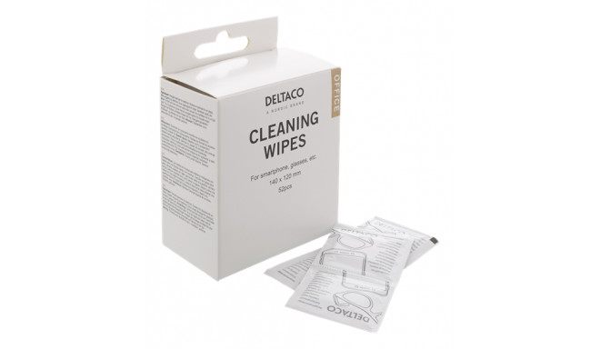 Office cleaning wipes for smartphone DELTACO 140x120mm, 1 pack 52 napkins, white / CK1028