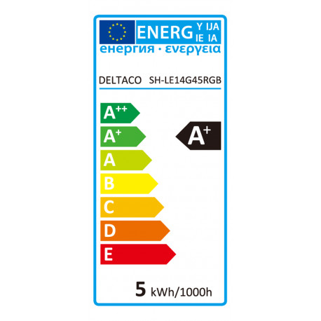 DELTACO SMART HOME LED lamp, E14, WiFI 2.4GHz, 5W, 470lm, dimmable, 2700K-6500K, 220-240V, RGB SH-LE