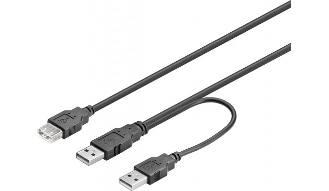 USB power cable DELTACO  Y cable, 2xType A ha, 1xType A female, 0.3m, black / USB2-16