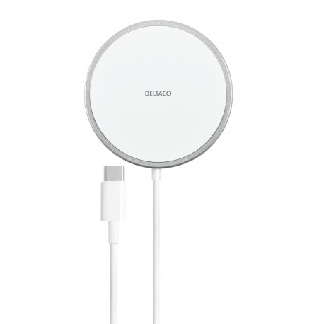 Wireless charger DELTACO with magnetic snap function, suitable for Apple iPhone 12/13, 1 m, white / 
