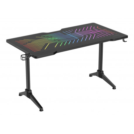 RGB Gaming desk DELTACO GAMING DT420 tempered glass, cable management, cup & headset holder, black /