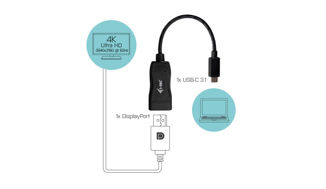 i-tec USB-C do Display Port Video Adapter 60Hz 1x Display Port 4K Ultra HD kompatybilny z Thunderbol