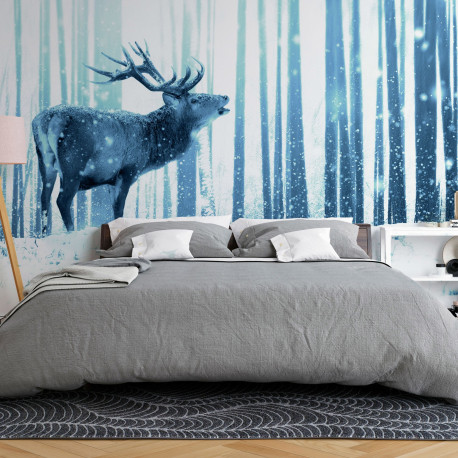 Fototapeet - Deer in the Snow (Blue) - 250x175