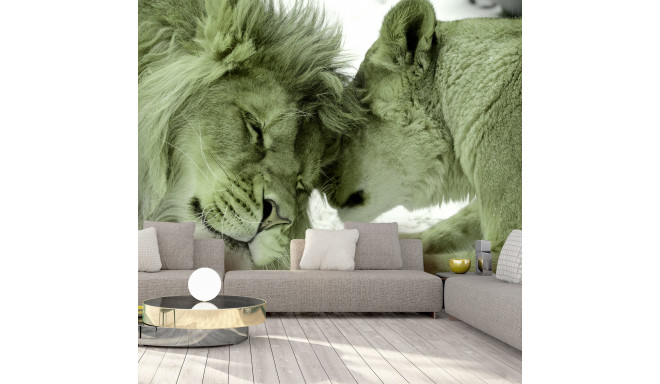 Fototapeet - Lion Tenderness (Green) - 450x315