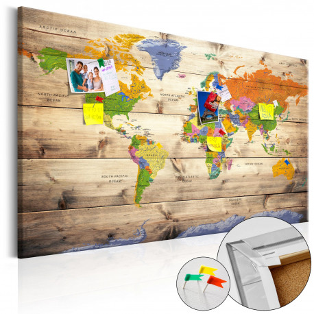 Pilt korgil - Map on wood: Colourful Travels [Cork Map] - 90x60