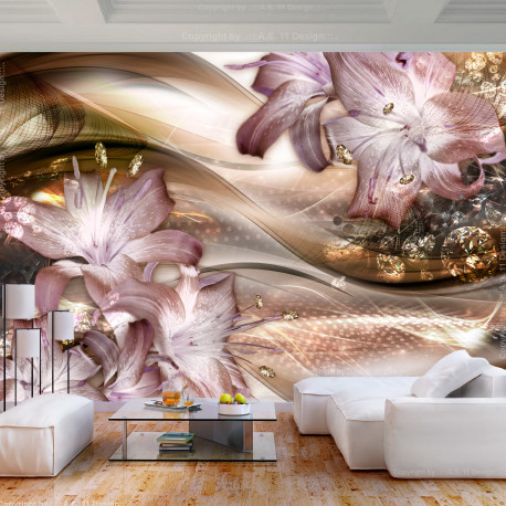 Fototapeet - Lilies on the Wave (Brown) - 350x245